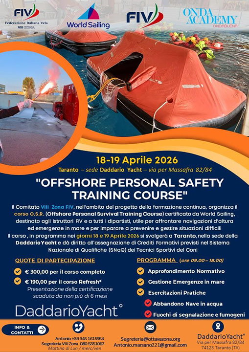Corso OSR Offshore Personal Survival Training il 18 e 19 aprile  a Taranto