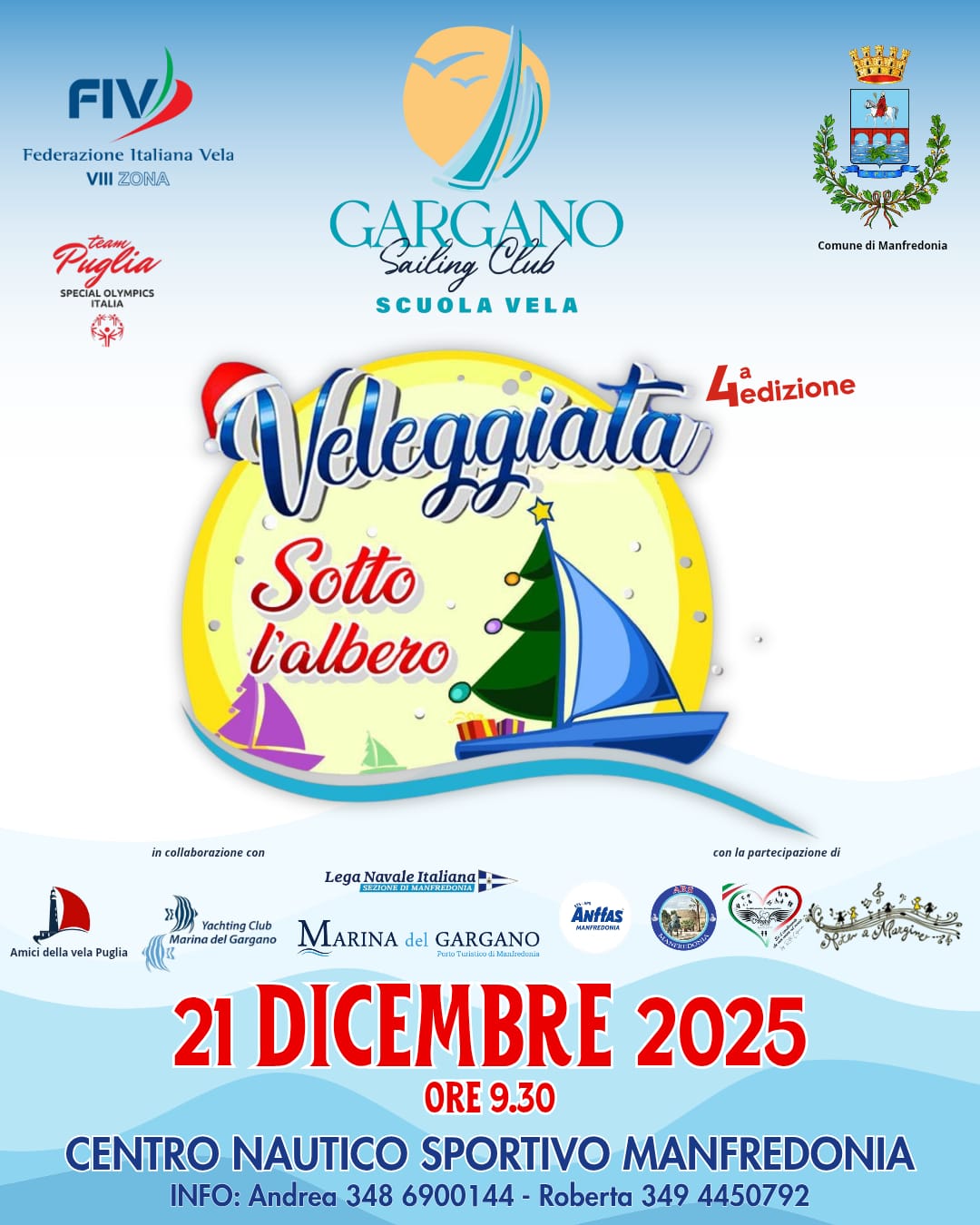 La magia del Natale scende sul mare: veleggiata sotto l'albero a Manfredonia